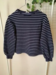 ストライプ 長袖カットソー 150cm ネイビー×ホワイト