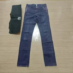 京都デニム　スキニーデニム　紫・桃色　木製・紙製タグ　ショップバッグ付