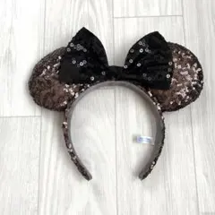 ディズニーリゾート　カチューシャ　ミニー　スパンコール　ブラウン×ブラック