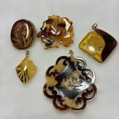 0315-13 べっこう　ペンダントトップ　ブローチ　５点　まとめ売り
