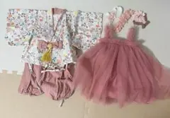 お祝い服　ベビードレス　袴　80サイズ　髪飾り3点