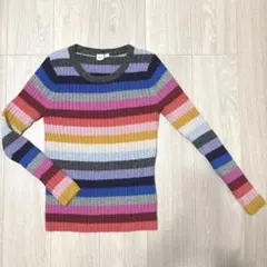 GAP カラフルリブニット 長袖 セーター マルチボーダー Sサイズ