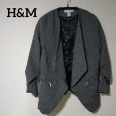 H&M【40】 ドレープ フロント ジャケット ヘリンボーン グレー