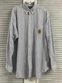 ラルフローレン ブルーストライプ ボタンダウン シャツ 刺繍エンブレム Lサイズ