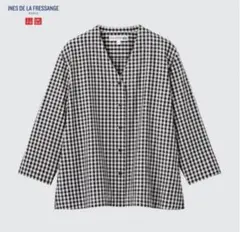 UNIQLO INES コットンツイル ギンガムチェック 七分袖シャツ L 美品
