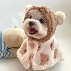クマ耳付きペット用マント 犬服　猫服　Ｍサイズ