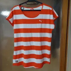 PUMA プーマ⭐オレンジと白のストライプ Tシャツ