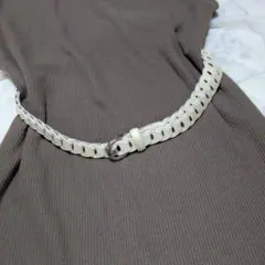 ホワイト 編み込みデザイン ベルト