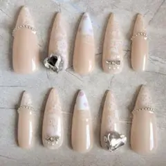 【現品】ネイルチップ ハンドメイド レース ハート パール