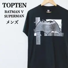 あ*や様 トップテン　メンズブラックTシャツ　バットマン×スーパーマンプリント
