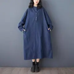 ワンピース デニム ゆったり カジュアル 体型カバー ロングワンピース 通年