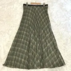 ユニクロ プリーツロングスカート チェック柄 ウエストゴム E7964