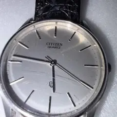 CITIZEN クォーツ 腕時計 シルバー文字盤 黒レザー