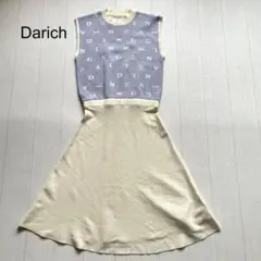 darich ランダムロゴフレアニットミニワンピース 水色×アイボリー