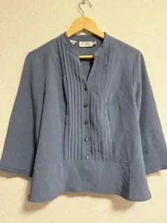 ペプラム ブラウス くすみブルー フレア トップス 体型カバー 半袖 Mサイズ