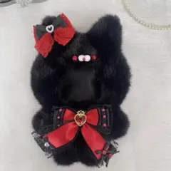 （ブラック×レッド）10cmぬいぐるみ ぬい服 猫耳 着ぐるみ
