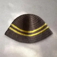 クラッシャーハット　クロシェハット　ビーニー　バケットハット　ハンドメイド　茶色