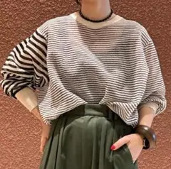 【Megumi様専用】　ROKU シアー ボーダークルーネック プルオーバー
