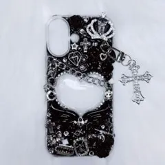 iPhone17ケース デコ電 デコケース 地雷系 ゴスロリ パンク ギャル 黒