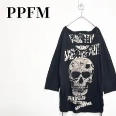 PPFM　スカルプリント　7分袖カットソー　Y2K　ドローコード　ブラック　M