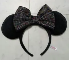 ディズニー公式 ミニー カチューシャ ブラック／レインボーストーン