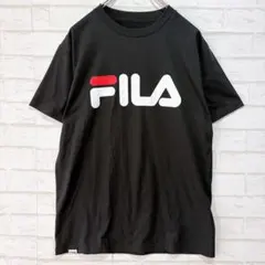【美品】FILA T-SHIRTS コットン プリントロゴTシャツ（L）黒 半袖