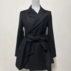 DURASブラック ダブルブレスト トレンチコート