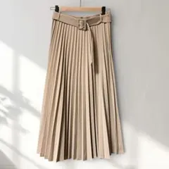 ZARA ザラ プリーツスカート ベルト付き ベージュ ミモレ丈 S相当