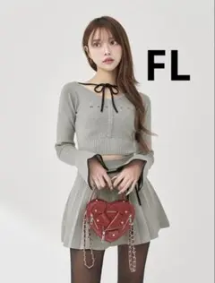 Darich ウエストオープンリボンデザインニットミニワンピース グレー FL