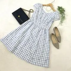Feroux フェルゥ　花柄　チェック　ワンピース　水色