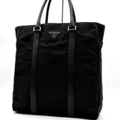 【美品】プラダ トートバッグ ナイロン サフィアーノレザー 三角ロゴ ブラック