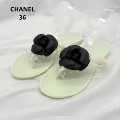 CHANEL サンダル カメリア ラバー ホワイト ブラック 36のサムネイル