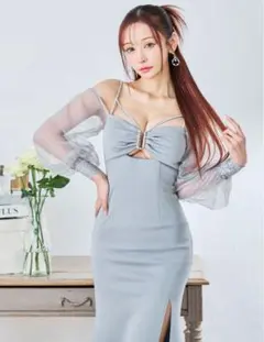 シアースリーブタイトロングドレス/キャバドレス