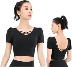 スポーツウェア レディース トップス Sサイズ ヨガウェア 速乾 通気 黒色