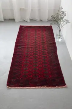 ヴィンテージラグ　トライバルラグ　トルクメン族（183×84cm）赤　黒　紺