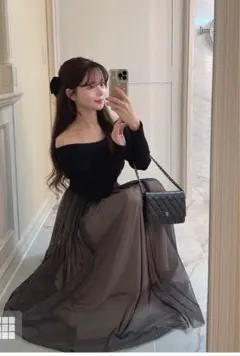 GRL オフショルニットチュールフレアワンピース[dr744]