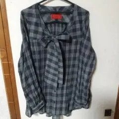 somari グレー系チェック リボン付き長袖シャツのサムネイル