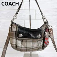 【COACH】ショルダーバッグ チェック柄 ポピー 2WAY チャーム付 希少
