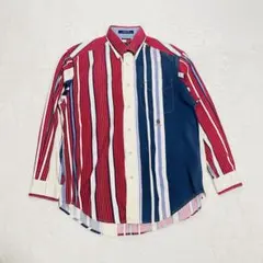 トミーヒルフィガー ストライプシャツ クレイジーパターン 切替 長袖 ロゴ