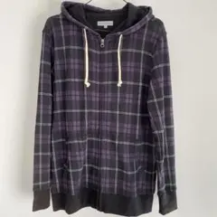 VILLAND フルジップパーカー L 黒と紫のチェック