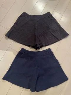 UNIQLOキッズ、チェック柄、ネイビー半ズボン 150cm 2枚セット