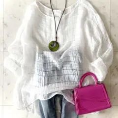 美品 アーバンリサーチドアーズ リネンプルオーバー 麻100% ホワイト 白