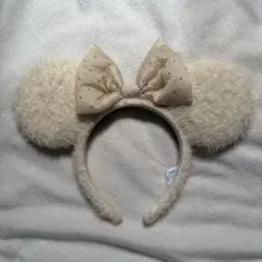 ミッキー耳カチューシャ リボン付き クリーム色