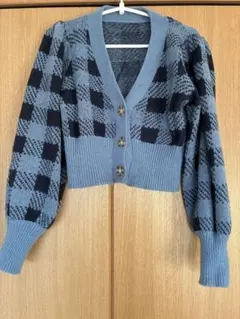 【SHEIN】チェック柄 クロップド ニットカーディガン