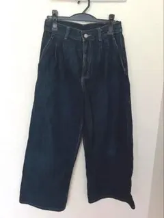 GU ジーユー　ワイドレッグデニムパンツ　ダークブルー