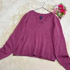 【GAP ギャップ】Vネック 長袖ニット セーター 無地 パープル ピンク XSのサムネイル