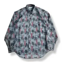 美品【VINTAGE】80s 90s アート 総柄 ビンテージシャツ レトロ古着