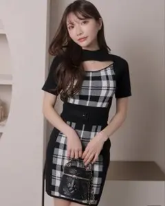 LIP SERVICE チェックジャガードデコルテオープンワンピース