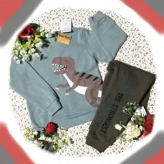 【新品タグ付】男の子トレーナー＆長ズボン120㎝　暖か裏起毛　恐竜柄　カッコいい