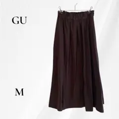 GU　ジーユー ロングスカート タフタフレアミディスカート M ブラウン